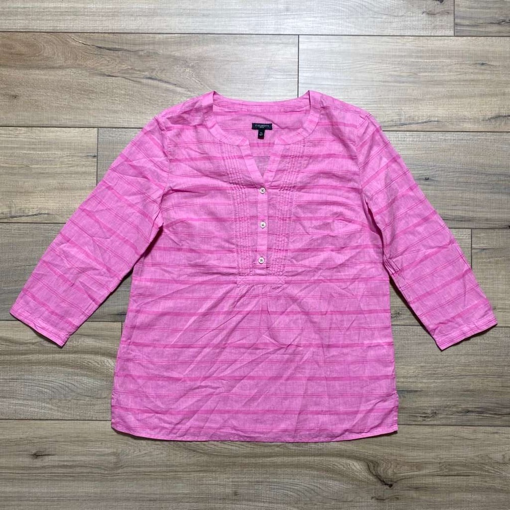 Talbots‎ Womens Pintuck Striped 3/4 Sleeve Top Size Small Petite Pink